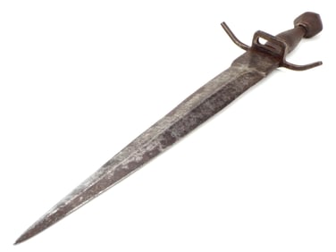 15th C.Antique German Saxon Left Hand Dagger or STILETTO, Strong Etched Blade, Iron Mounted Hilt