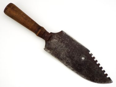 Interesting Large 19th C. Bowie Knife with Super Strong Serrated Forged Blade.