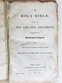 1844 BIBLE in ENGLISH antique NEW YORK Americana OLD & NEW TESTAMENT
