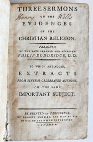 1789 SERMONS by PHILIP DODDRIDGE antique in ENGLISH Providence AMERICANA