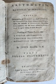 1766 ARITHMETIC RATIONAL & PRACTICAL by John Mair antique in ENGLISH Edinburgh