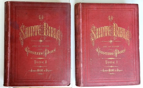 1874 BIBLE GUSTAVE DORE ILLUSTRATED 2 VOLUMES MASSIVE FOLIO antique 230 plates