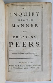 1719 INQUIRY INTO THE MANNER of CREATING PEERS antique in ENGLISH