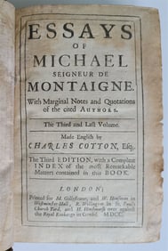 1700 ESSAYS of MICHAEL seigneur de MONTAIGNE Vol. III antique in ENGLISH