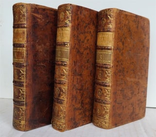 1743 FRENCH PHILOSOPHY 3 VOLUMES antique DECORATIVE BINDING