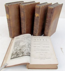 1771 PLUTARCH LIVES 5 VOLUMES ILLUSTRATED in ENGLISH antique