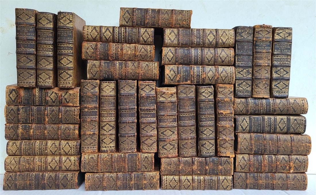 1754-72 LIBRARY of SCIENCE & FINE ARTS 36 VOLUMES in FRENCH antique ILLUSTRATED: Bibliotheque des sciences et des beaux arts pour les mois. (Library of science & fine arts). 36 volumes (incomplete set). The Hague, Gosse and Pinet ; 1754-1772. With (repeated) engraved title vignett