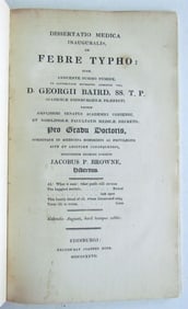 1827 THYPUS TREATISE DISSERTATIO MEDICA INAGURALIS de FEBRE TYPHO ANTIQUE