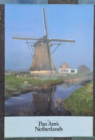 1970s NETHERLANDS PAN AM TRAVEL POSTER HOLLAND WINDMILL vintage 28 by 42"