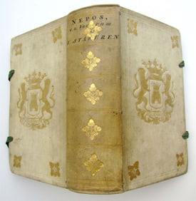 1773 ROMAN HISTORY ARMORIAL VELLUM BINDING antique LIVES of EMPERORS C. NEPOS