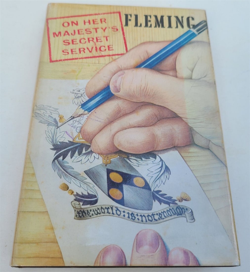 1963 ON HER MAJESTY'S SECRET SERVICE by YAN FLEMING vintage FIRST EDITION: FLEMING, Ian. ON HER MAJESTY'S SECRET SERVICE. London, Jonathan Cape, 1963. Octavo: 5 by 7.5". original boards with price-clipped dustwrapper. First edition. Excellent interiorcondition, very minor sh