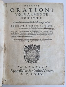 1569 ORATIONS by MANY ILLUSTRIOUS MEN - FRANCESCO SANSOVINO antique VELLUM