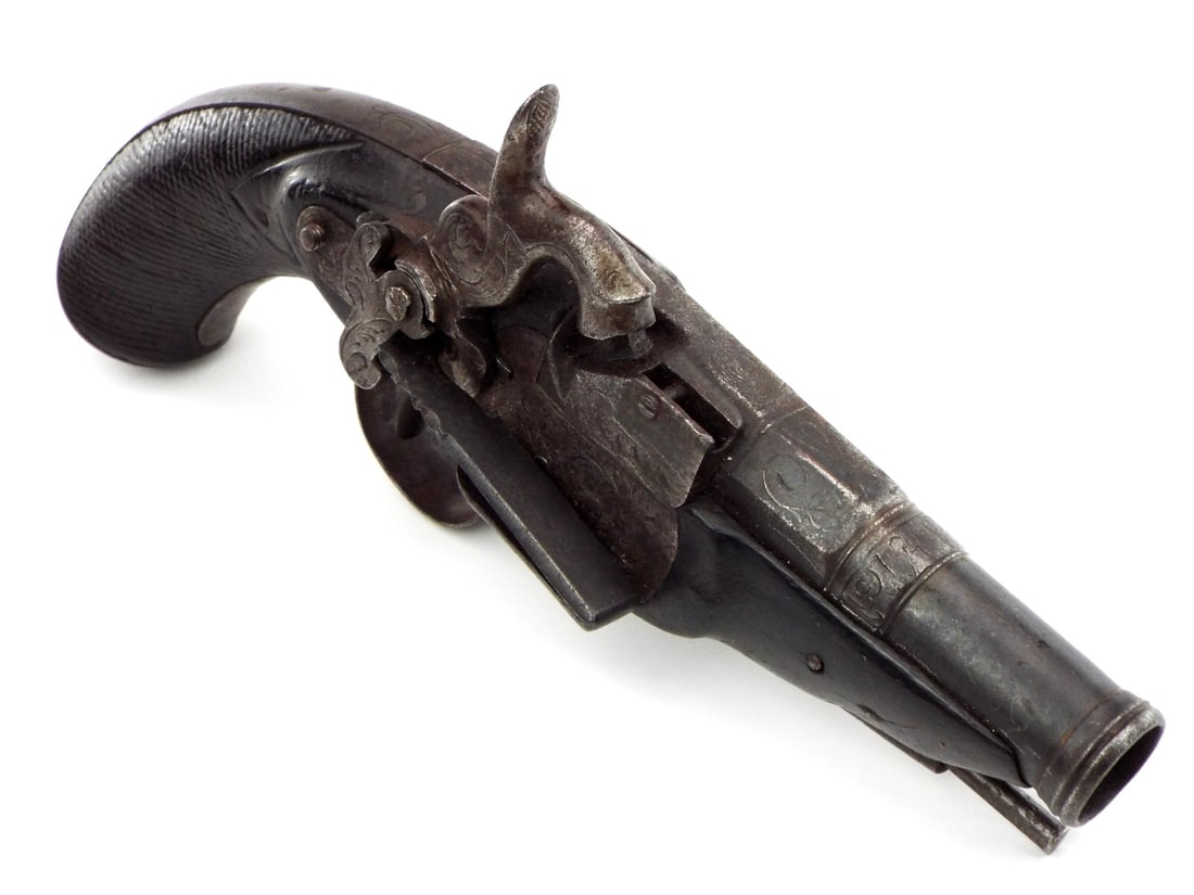Antique Spanish Miquelet Percussion Pistol: Antique Spanish Miquelet Percussion Pistol. Full Length 8.5 Inches.