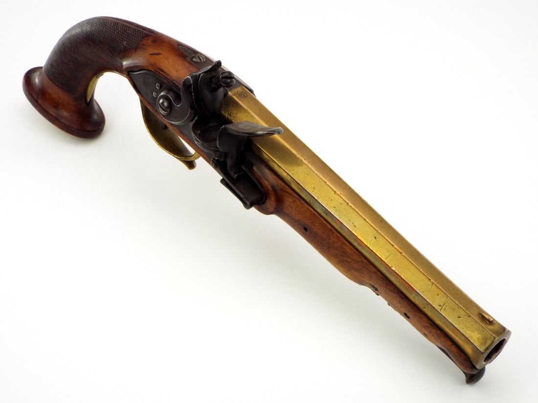 Very Fine French Brass Barrel Flintlock Pistol: Very Fine French Brass Barrel Flintlock Pistol. Full Length 15 Inches.