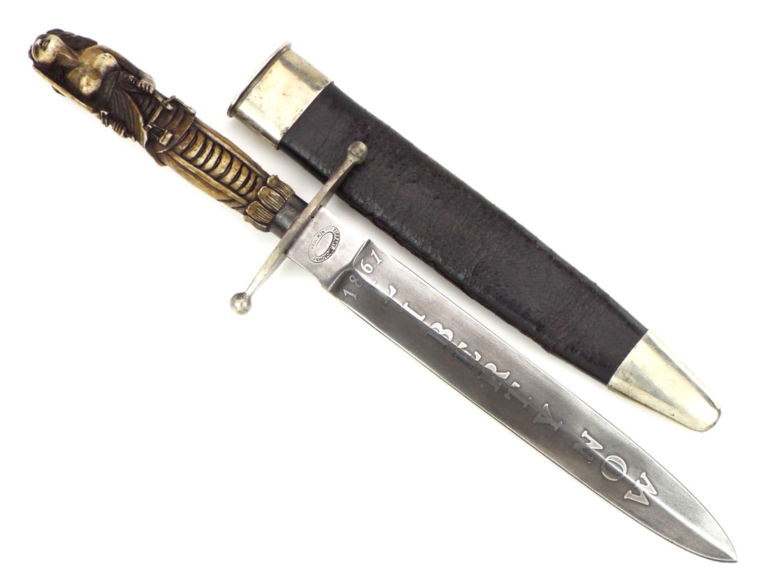 Very Unusual American Bowie Knife Interesting Etching to the Marked Blade. Very Fine Carved Handle (1 of 20)