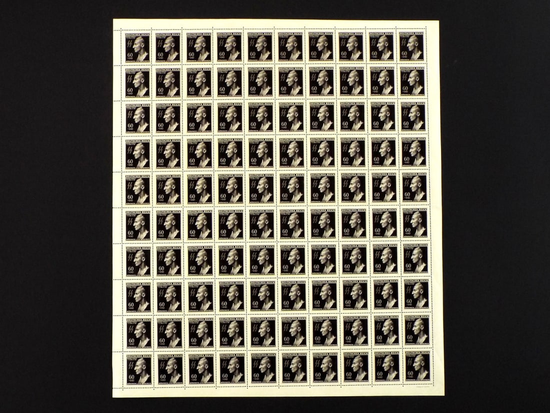 The commemorative Reinhard Heydrich 'Death mask' stamp designed by Rotter, Czechoslovakia. (1 of 5)