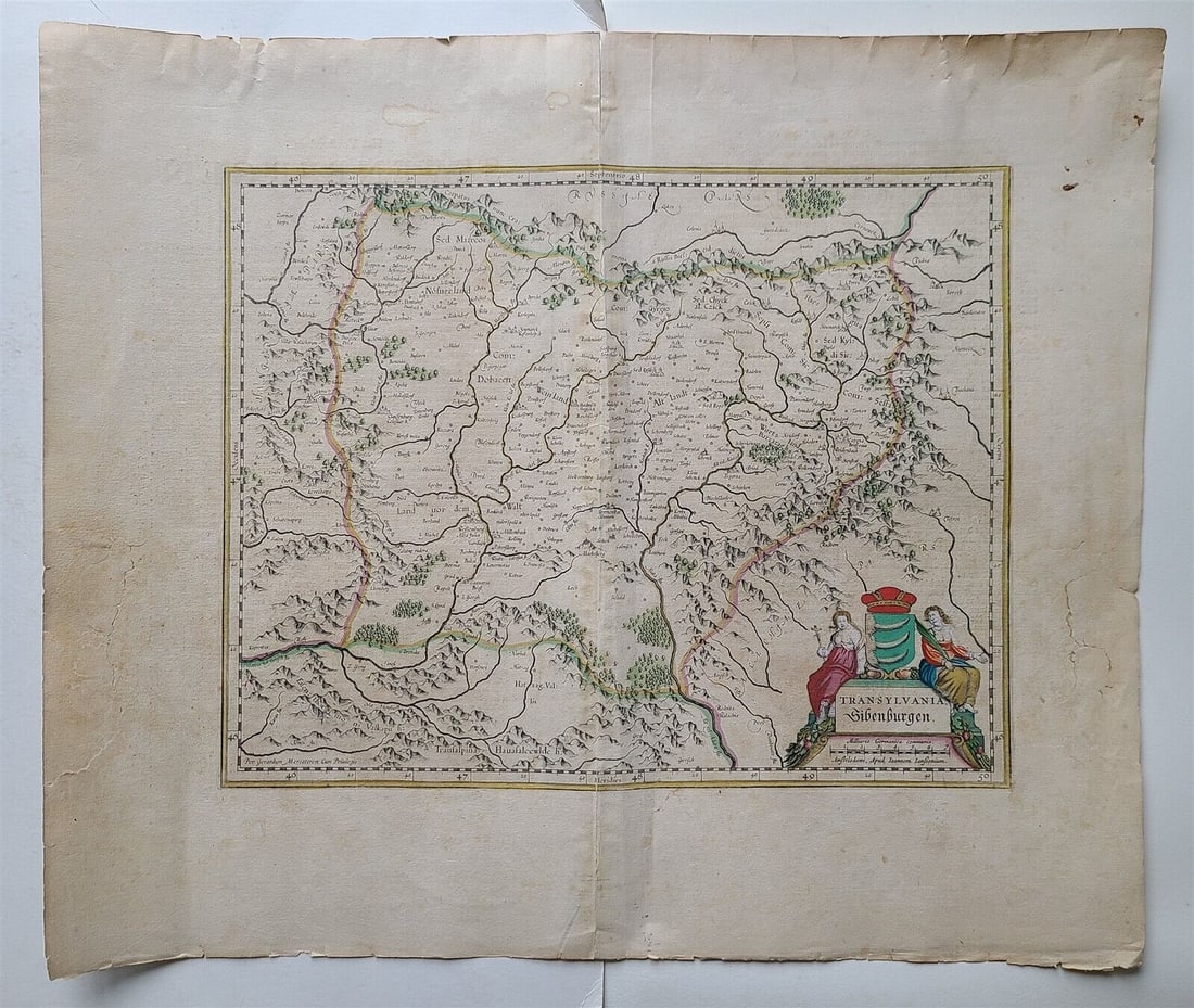 1663 RARE MAP OF TRANSYLVANIA ROMANIA antique authentic (1 of 3)