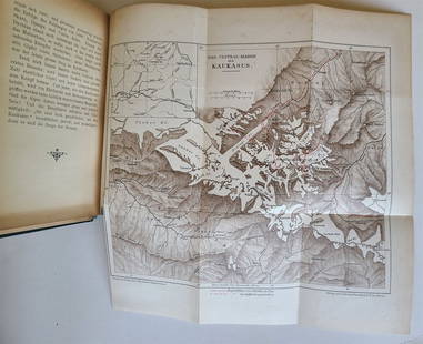1891 2 CAUCASUS EXPEDITIONS Andreas Fischer antique ZWEI KAUKASUS EXPEDITIONEN: ZWEI KAUKASUS EXPEDITIONEN. (Two Caucasus expeditions.) by Fischer, Andreas. Bern: Schmid Francke & Co; 1891. 150 pp, illustrated with plates and fold out map. Size 5 by 7.5". Hard bound, original gre