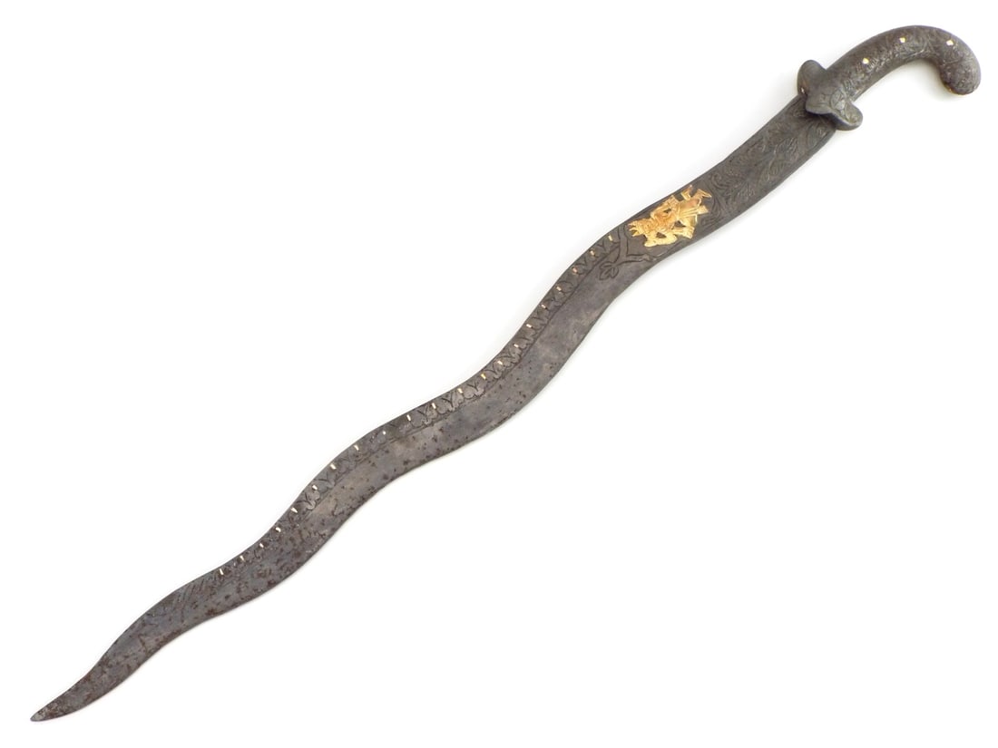 18th-19th C. Mughal Indian SHAMSHIR Sword. Chiseled & Gold Decorated Blade (1 of 16)