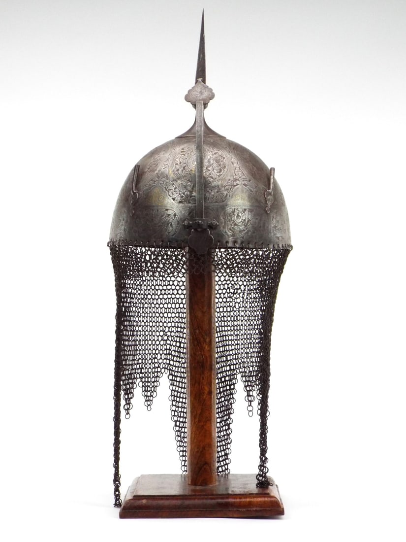 Indo Persian Mughal India Islamic Engraved Silver & Gold Helmet Khula Khud. (1 of 20)