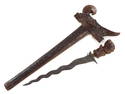 Asian Indonesian Malaysian Damascus KRIS Dagger, Carved Wood Handle and Scabbard