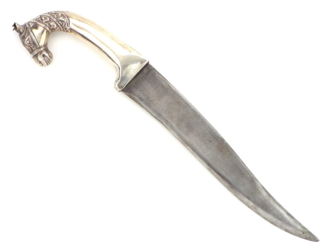 Very Good Indian Mogul Damascus Dagger with Silver Horse Head Handle (1 of 8)