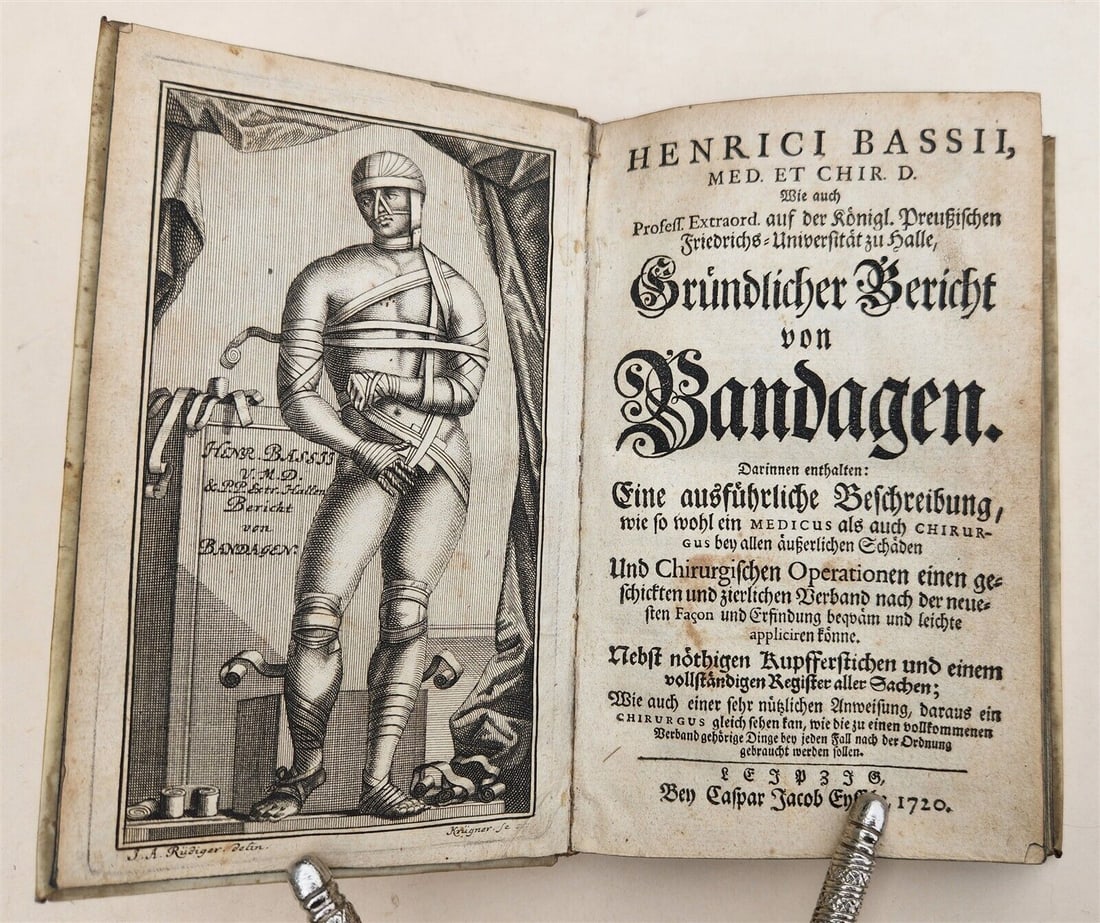 1720 ANATOMY ILLUSTRATED ACCOUNT of BANDAGES antique VELLUM BOUND in GERMAN (1 of 13)