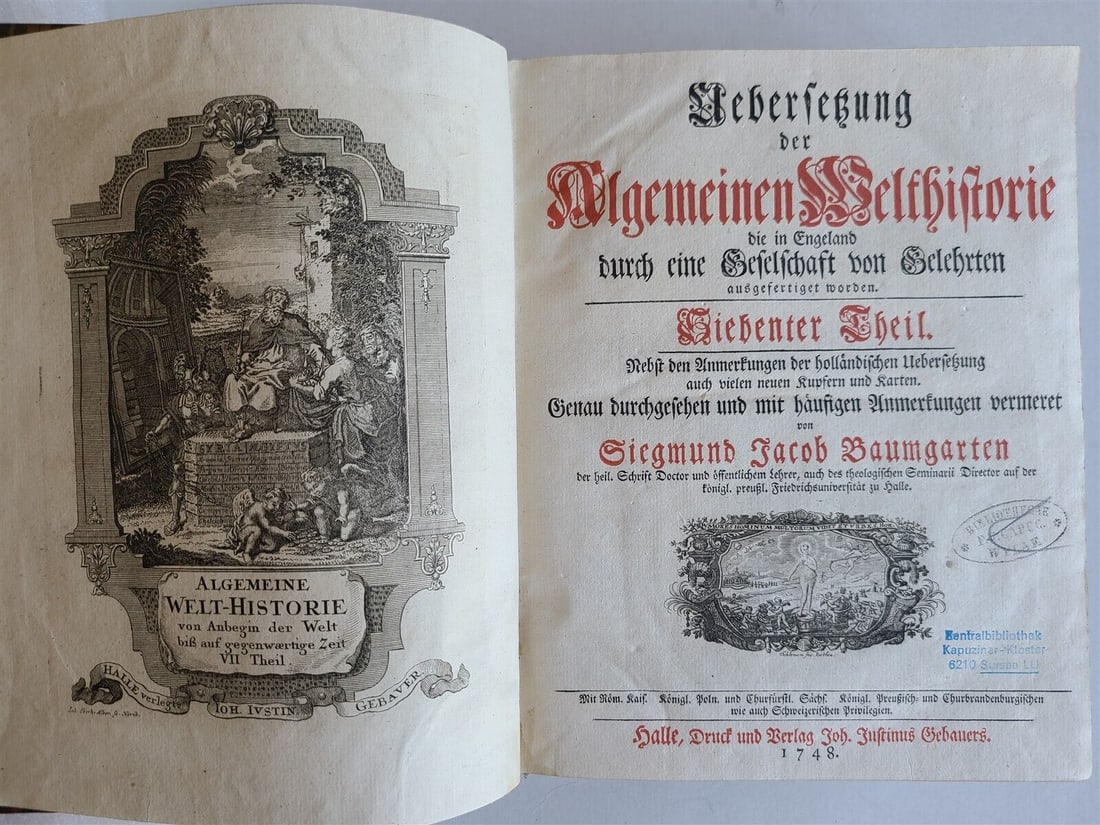 1748 WORLD'S HISTORY in GERMAN antique w/MAPS of EGYPT PALESTINE SYRIA MACEDONIA (1 of 16)