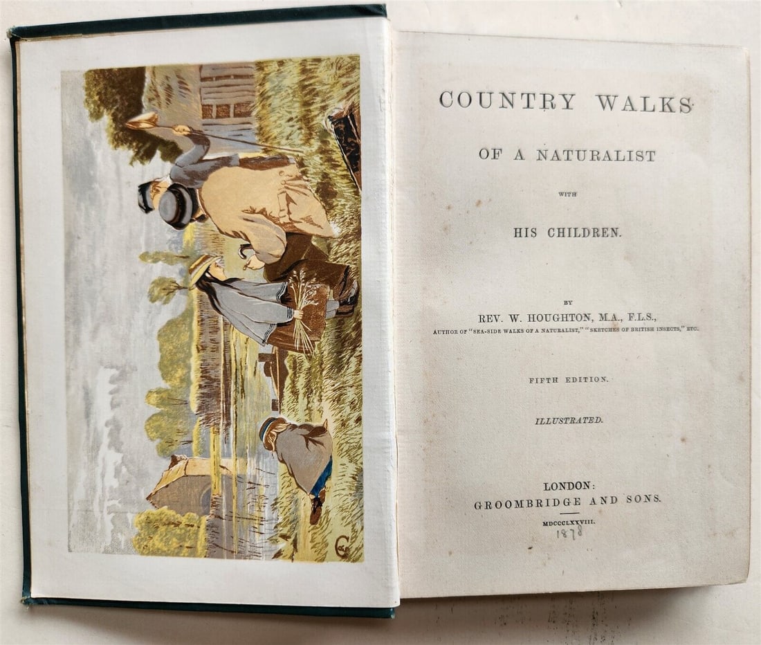 1878 COUNTRY WALKS of a NATURALIST with HIS CHILDREN antique ILLUSTRATED: COUNTRY WALKS of a NATURALIST with HIS CHILDREN by Rev. W.HOUGHTON. Lindon; 1878. 154 pages. Illustrated in color & b/w. Original cloth, gilt edges. Size about 5 1/8 by 7 1/3". Some wear of binding, v