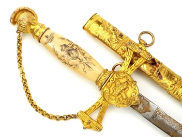 High Grade Antique American 19th C. Fraternal Masonic Presentation Sword