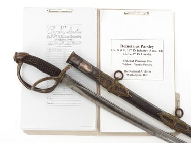 PRESENTATION CAVALRY OFFICERS SABER TO 1St Lt. D. PARSLEY. 2ND INDIANA CAVALRY