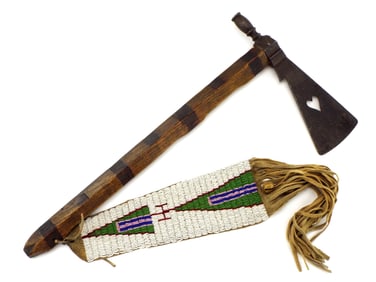 RARE Large Piece Pipe Tomahawk with Beaded Sash for American Native Indian Trade