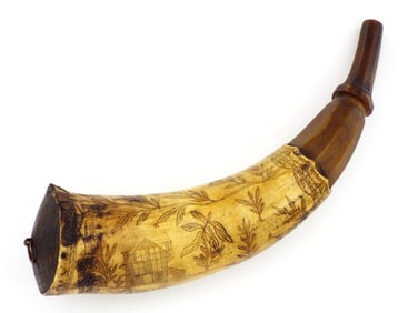 Rare French and Indian War  Scrimshaw Powder Horn