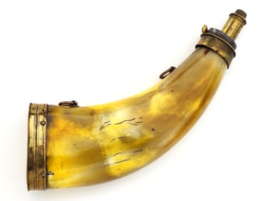 Very Good 19th C. Powder Horn with Brass Mounts
