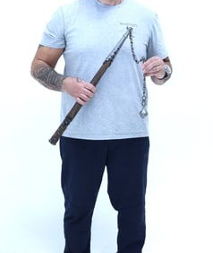 German 16th C. Battle Flail Mace with Ridged Solid Steel Head