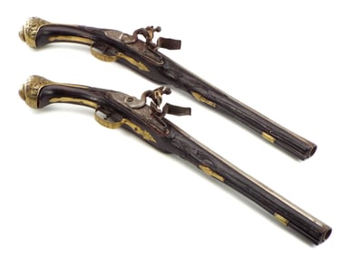 Antique Pair of 18th-19th C. French Flintlock Duelling Pistols