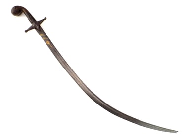 Very Good 18th-19th C. Black Wootz Damascus SHAMSHIR Sword Gold Inlaid Blade with Arabic