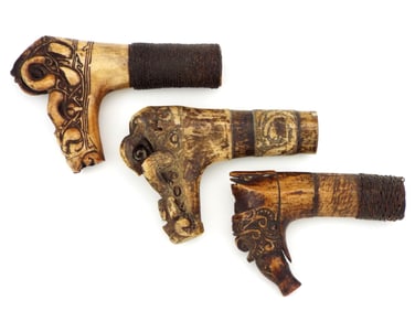 3 Handles for Borneo Dayak Headhunters MANDAU Swords