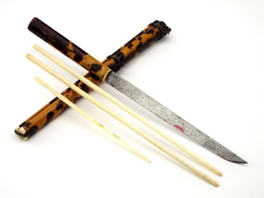 Antique 19th C. Chinese TROUSSE Traveling Knife and Chopsticks Set.