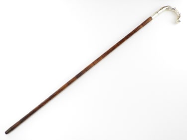 Very Good Antique 19th C. Gentleman's Walking Cane, Hallmarked Silver Handle.