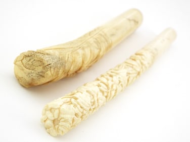Pair of Intricately Carved Antique Japanese Fine Handles with Signed Engravings