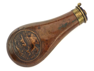 19th Century Copper and Brass Gunpowder Flask by Dixon & Sons