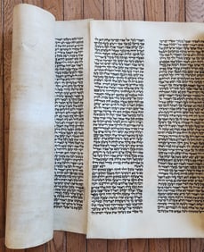 TORAH SCROLL FRAGMENT MANUSCRIPT on VELLUM antique BIBLE GENESIS 24:64 - 31:1