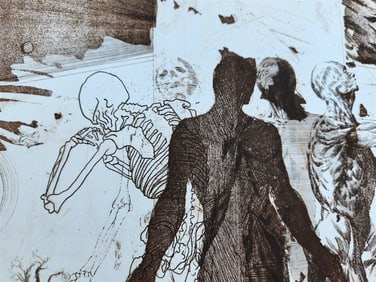 THE CREATION OF THE HUMAN RACE surrreal PRINT vintage w/ SKELETON
