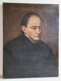 17th-18th century PORTRAIT FRANCIS BORGIA OIL PAINTING on CANVAS 17x22" antique