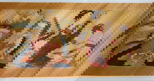 1920s CHINESE EROTIC SCROLL HAND PAINTED vintage SHUNGA 10 by 84"