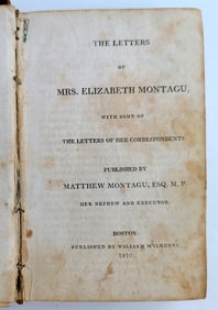 1810 LETTERS of Mrs. ELIZABETH MONTAGU antique early AMERICANA printed in BOSTON