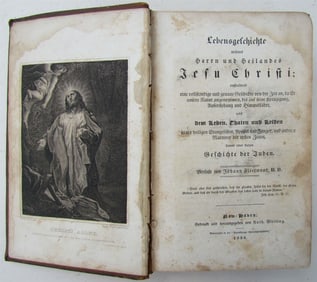 1836 GERMAN RELIGIOUS IMPRINT ILLUSTRATED AMERICANA NEW HAVEN CT antique LEATHER