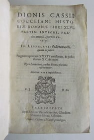 1592 ROMAN HISTORY by Dion Cassius antique VELLUM BOUND 16th CENTURY