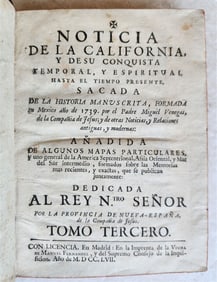 1757 NOTICIA DE LA CALIFORNIA antique in SPANISH Americana RARE